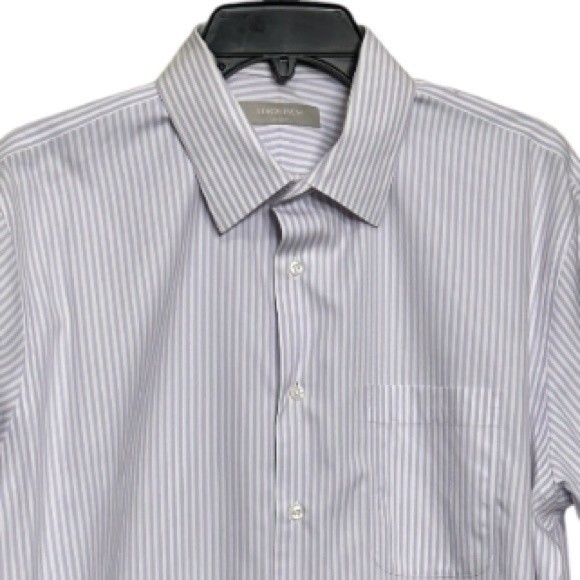 Nordstrom Striped Dress Shirt Button Down White Lavender 100% Cotton size 16.5 - Picture 2 of 12